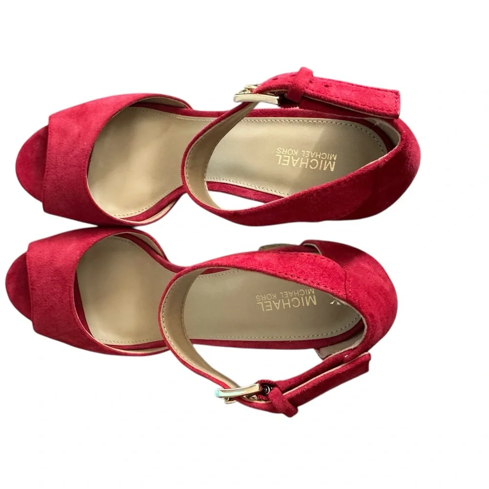 Michael Kors Red Leather Porter Platform Heels 👠 8.5 - Picture 5 of 6